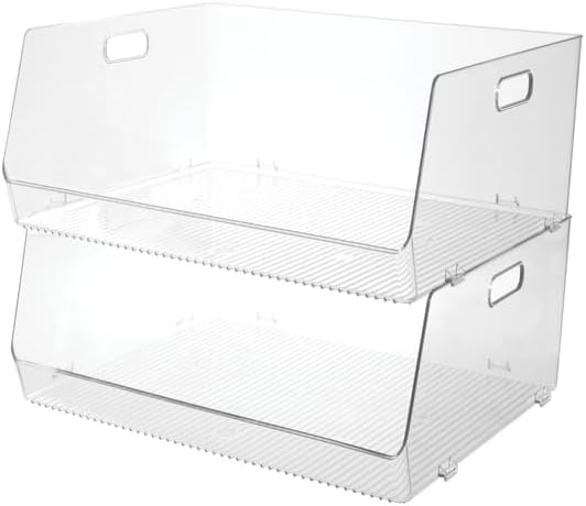 iDesign Stackable Open-Front Storage Bin, Extra Long Organizer for Kitchen or Pantry, 4-Pack, Clear