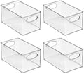 mDesign Plastic Home Closet Organizer - Basket Storage Holder Bin w/ Handles for Bedroom, Bathroom, Cabinet Shelves, Entryway, and Hallway - Holds Sweaters, Purses - Ligne Collection - 4 Pack - Clear