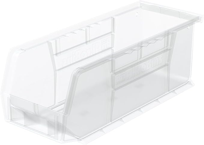 Akro-Mils 30224 AkroBins Plastic Storage Bins, Space-Saving Stackable Bins for Garage, Pantry, Craft Organization, 11" L x 4" W x 4" H, Clear, 12-Pack