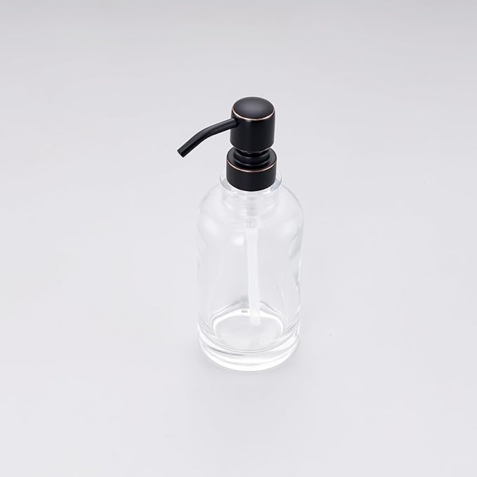 Soap Dispenser Oil Rubbed Bronze Bathroom Kitchen, 11 oz Glass Cylindrical Bottles with Stainless Steel Pump Liquid Hand Soap Dispenser Kitchen