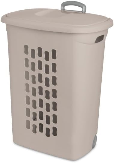 Sterilite 3-Pack Ultra Wheeled Hamper, Plastic Rolling Laundry Basket, Gray Pumice - Portable Clothes Carrier with Flip-Top Lid and Retractable Handle for Home, Apartment, and Dorm
