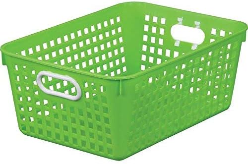 Really Good Stuff Large Plastic Storage Baskets with Handles, 13.75" x 9.75" x 5", Neon Group Colors, for Books & Supplies, Organize Classroom & Home