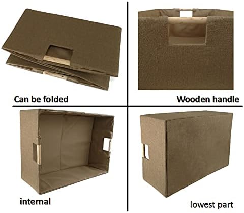 Storage Bin for Shelves Rectangle Closet Baskets Foldable Box with Handles Khaki Baskets Toy Boxes for Home Office Car Dormroom