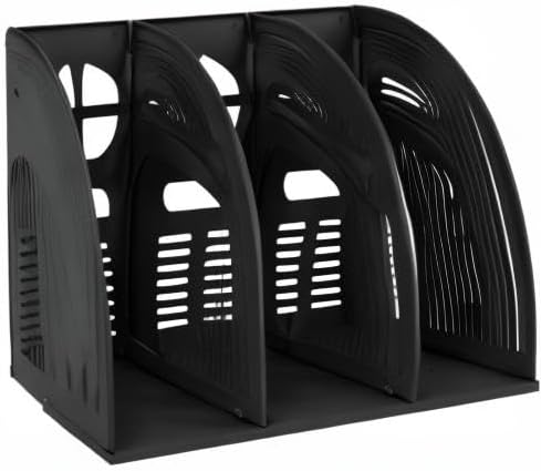 SAYEEC 2Pcs Magazine Holder Plastic File Sorter Binder Holder for Desk Folder Organizer Stand Book Shelf Dividers Vertical Filling Storage Rack Desktop Bookshelf Display Box for Office School (Black)