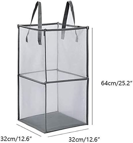 Pop Up Laundry Baskets - Mesh Collapsible Laundry Hampers Storage with Handle - Foldable for Washing Storage, Great for The Kids Room, College Dorm, Travel Organizer (Black/Double Layer)