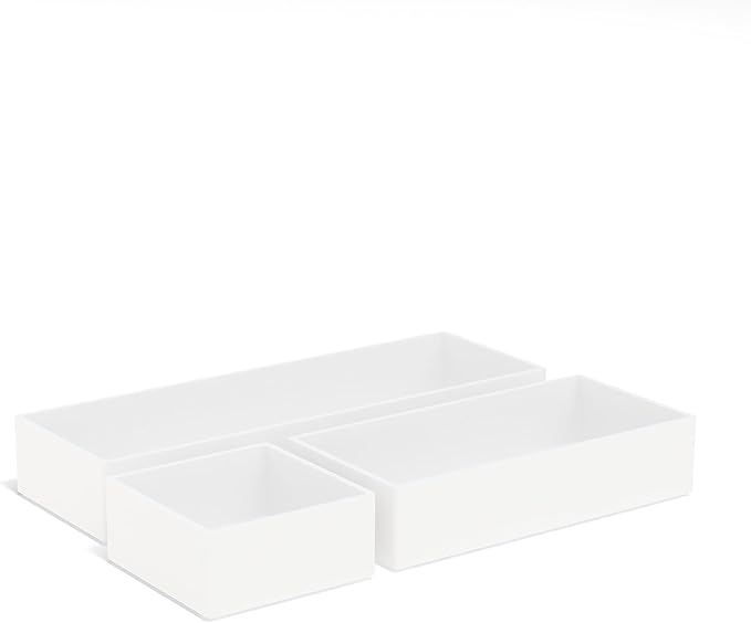 TRU RED Plastic Drawer Organizer Set, 3‑Piece, White – Modular Desk & Drawer Storage for Office Supplies
