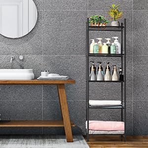 5-Tier Storage Shelf Wire Bathroom Organizers, Heavy Duty Shelving Unit for Pantry Kitchen Bathroom Laundry Room Garage, Organization Home Corner Rack, Black