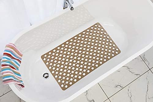 Nonslip Bathtub Mat Extra Soft TPE Bath Mat for Kids, Machine Washable Bathroom Shower Mat, Smooth/Non-Textured Tubs Only, 30 L x 17 W Inch (Brown)