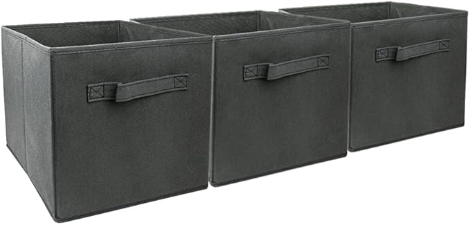 Mini Size 3-Pack Cube Storage Bins 9.0"x7.5"x7.5" Fabirc Foldable Closet Toy Organizer Collapsible Cloth Gray