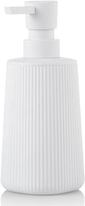 Small Soap Dispenser for Bathroom and Kitchen, Modern Farmhouse Striped Style Plastic Hand Soap Dish Soap Dispenser with Pump Matte White