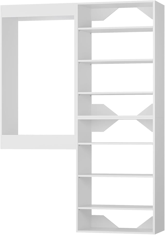 ROOMTEC Modular Closet System, 52" Wall-Mounted Closet Organizer with Hanging Rods and Shelves, Wooden Tower for Walk-In Closets, Wardrobe Storage Kit, White