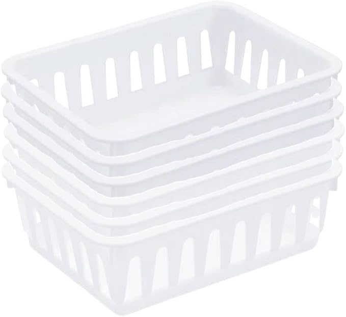 Tribello Mini Plastic Baskets for Organizing, White Drawer/Closet Storage Tray, Size 6 x 5 x 2 - Pack of 6 - Made in USA