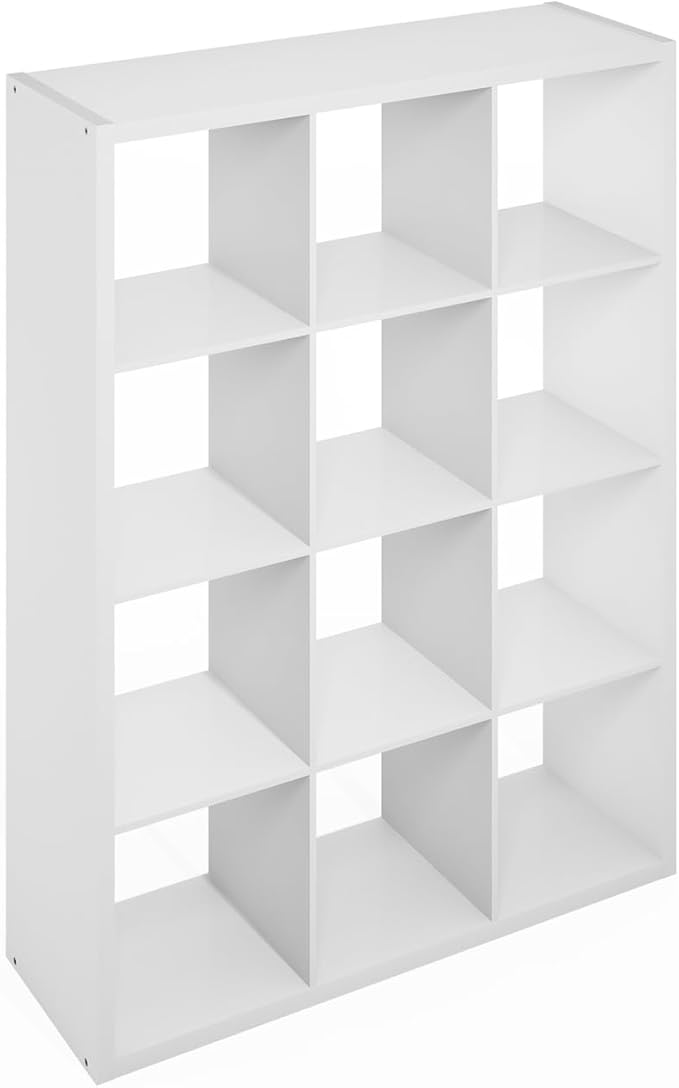 Furinno Simple Cube Storage Organizer, 12-Cube Display Shelf, Open Back Shelving Unit, Storage Shelves, Extra Thick Frame, for Organization and Storage, Living Room, Home Office, White