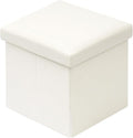 B FSOBEIIALEO Folding Storage Ottoman Cube Faux Leather Ottomans for Living Room, Bedroom, Home Office, Dorm Storage Footrest White 11.8"x11.8"x11.8"