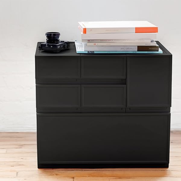 ASTAGE drawer block plastic bins stacking storage modular storage drawer home closet living office organizer with divider (Black, Small C)