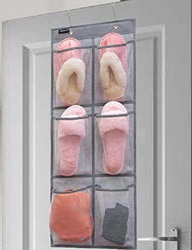 ANZORG 2 Pack Minimalist Black Over The Door Hanging Closet Shoe Holder Organizer with 6 Pockets (Mesh Pockets)