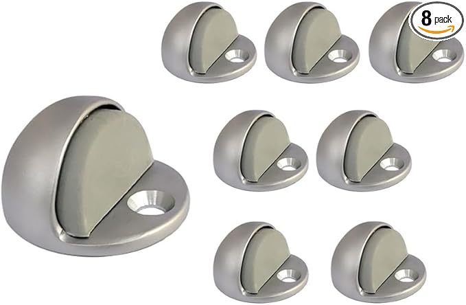 QCAA Low Dome Floor Door Stop, H 25.4 x Diameter 44.5mm, Zinc Die Cast, Satin Nickel, 8 Pack, Made in Taiwan