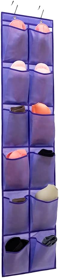 ANIZER Hanging Storage Organizer Over the Door Shoes Organizer Kids Shoe Rack with 12 Large Fabric Pockets for Closet Shoe Holder Hanger (PURPLE)