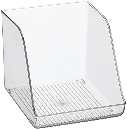 mDesign Tall Plastic Water Bottle Stackable Storage Organization Bin with Open Front for Kitchen Refrigerator, Freezer, Pantry, Holds 12 Bottled Drinks/Beverages, Ligne Collection, Clear