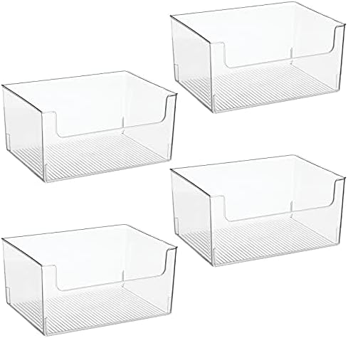 mDesign Large Modern Plastic Open Front Dip Storage Organizer Bin Basket for Bathroom Organization - Vanity Shelf, Cubby, Cabinet, and Closet Organizing Decor - Ligne Collection - 4 Pack - Clear