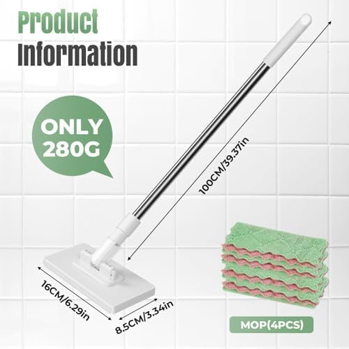 Disposable Dust Mop with Pressure Clamping System, 39 inch Long Handle Wet and Dry Flat Mopping Sweeper Stick with Locking Head & Sweeping Cloths for Multi Surface Floor Cleaning (1 mop+10 Clothes)