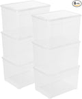 novelinks 6 Pack 22QT Plastic Storage Bins with Lids, Stackable Clear Containers with Latches, Durable Nestable Boxes for Office, Home, Garage, Shoes Organization