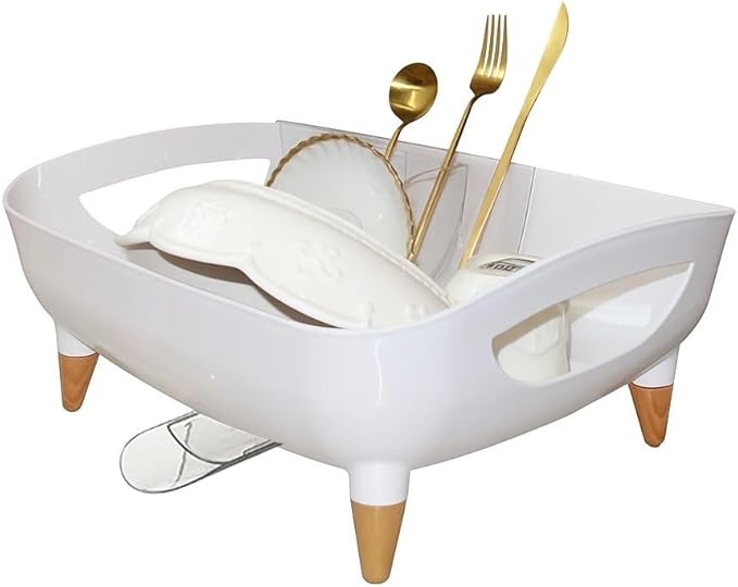 Dish Drying Rack, Modern Sink Drainer with Strainer extenable spout, Pots & Pans, Space Saving Kitchen Dish Racks, Kitchen Counter Dish Drainer Off White escurridor de cocina platos