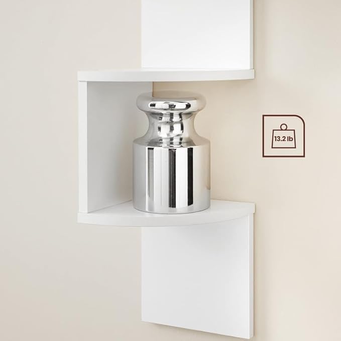 VASAGLE Corner Shelf Wall Mount, 5-Tier Floating Corner Bookshelf, Plant Shelf for Bedroom, Living Room, Bathroom, Home Office, Cloud White