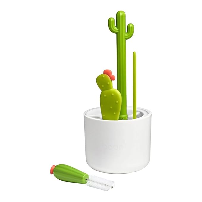 Boon Cacti Bottle Cleaning Brush Set - Includes Bottle Brush, Nipple Brush, Detail Brush, and Straw Brush - Baby Bottle Brush Set for Bottle Drying Rack - Baby Essentials - 4 Count