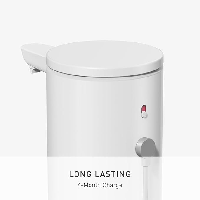 simplehuman Liquid Sensor Pump, 9 oz. with Caddy, Automatic Soap Dispenser for Kitchen and Bathroom, Touchless Motion Sensor, Variable Dispense, Rechargeable, High Grade White Stainless Steel