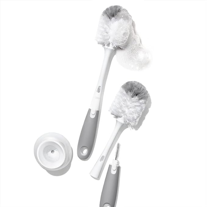 OXO Tot Bottle Brush with Nipple Cleaner and Stand – Gray, 2-Pack