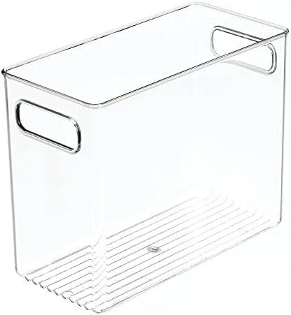 mDesign Plastic Modern Kitchen, Pantry Food Storage Container Bin w/ Handles - Cabinet, Fridge/Freezer, Countertop Organizer - Snacks/Drink/Appliances; Ligne Collection, Clear, 10x5x8 (Pack of 1)