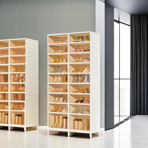 9-Tier Portable Shoe Rack Organizer for Closet, 36 Pairs Shoe Container Bins, Clear Plastic Collapsible Shoes Storage Box, Stackable Sneaker Storage Shoe Cabinet with Door
