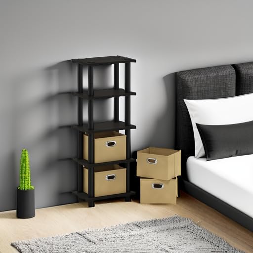 Furinno LACi 4-Bins System Rack, 11.3(W) x 28.8(H) Inch, Espresso/Black
