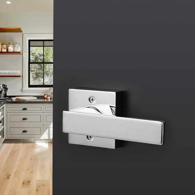 Probrico Heavy Duty Square Single Dummy Door Lever Polished Chrome Decorative Non-Turning Half-Dummy Door Handles for Closet or French Doors(Exposed Screws,1 Pack)