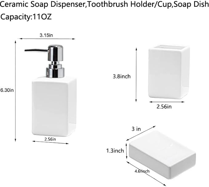Toothbrush and Soap Holder,Bathroom Accessory Set 3 Pcs,Liquid Ceramic Soap Dispenser,Toothbrush Holder,Soap Dish,Modern White Countertop Bath Decor Set