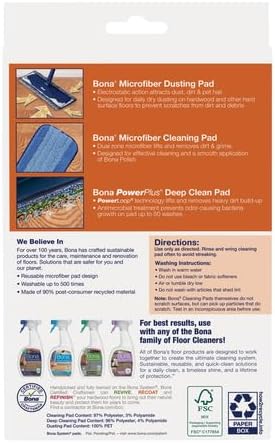 Bona Microfiber Pad 3-Pack includes Dusting, Cleaning, and Deep Cleaning Pad, for Hardwood and Multi-Surface Floors, fits Bona Family of Mops