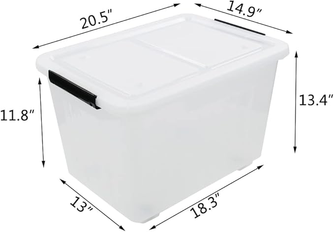 Callyne 4-Pack Clear Plastic Storage Bins with Lid, 42 L Large Plastic Storage Box