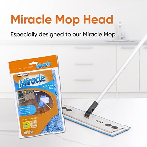 Superio Microfiber Mop Replacement Head, 16 inch Damp Mop Pad Refill for Miracle Mop Dusting and Spray Mop, attaches to Velcro mop(Blue, 2-Pack)