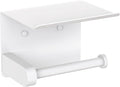 VAEHOLD Self Adhesive Toilet Paper Holder with Phone Shelf Stainless Steel Wall Mounted Toilet Paper Roll Holder - Bathroom Washroom Tissue Roll Holder with Storage Shelf - White