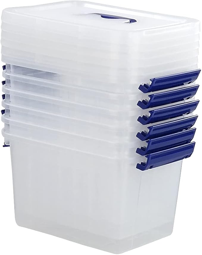 EudokkyNA Clear Storage Box with Lid, 6 Liter Small Plastic Box Bins Set of 6