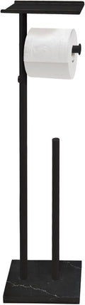 GZILA Toilet Paper Holder Stand with Shelf, Marble Base Free Standing Toilet Paper Double Roll Holder Dispenser, SUS 304 Stainless Steel Storages 5 Reserve Rolls Matte Black