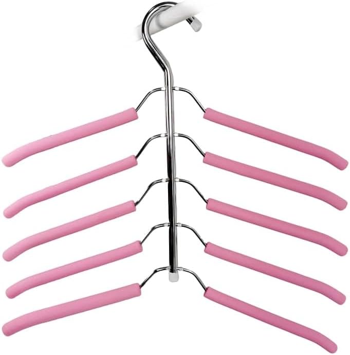 Shirts Hangers Space Saving Clothes Hanging 5 Layers Non Slip EVA Sponge & Stainless Steel Hook for Closet Organizers and Storage