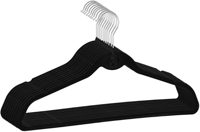 Heavy Duty Velvet Hangers with Cascade Hook, Durable, 360 Degree Rotatable Hook (20, Black)
