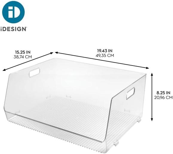 iDesign Stackable Open-Front Storage Bin, Extra Long Organizer for Kitchen or Pantry, 4-Pack, Clear