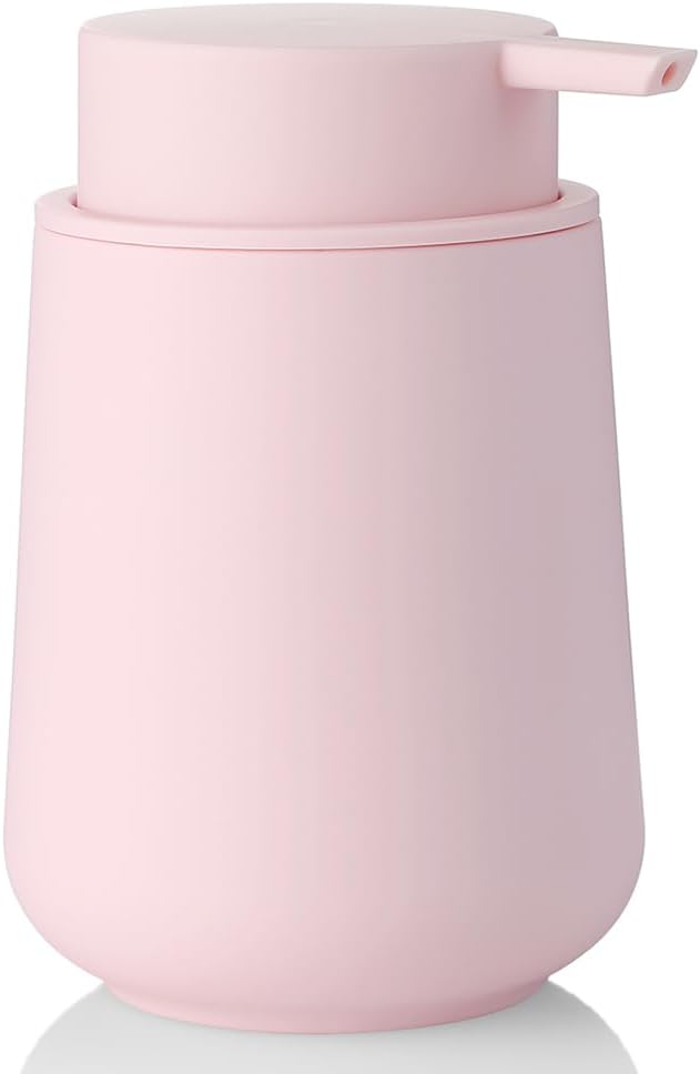 Matte Light Pink Liquid Hand Soap Dispenser Plastic 11 oz - Modern Minimalist Style for Bathroom & Kitchen Countertop Refillable