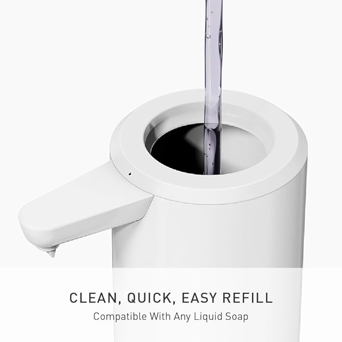 simplehuman Liquid Sensor Pump, 9 oz. with Caddy, Automatic Soap Dispenser for Kitchen and Bathroom, Touchless Motion Sensor, Variable Dispense, Rechargeable, High Grade White Stainless Steel