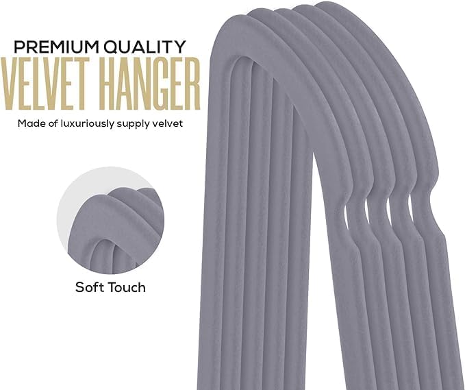 Generic 30pck Velvet Hangers - Heavy Duty Black Hangers for Coats, Pants & Dress Clothes - Non Slip Clothes Hanger Set - Space Saving Felt Hangers for Clothing - Black/Gray Hnagers (Gray, 30)