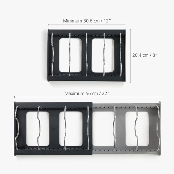 Joseph Joseph DrawerStore Expanding Cookware Organizer, Space saving storage for pan lids, baking trays - Grey