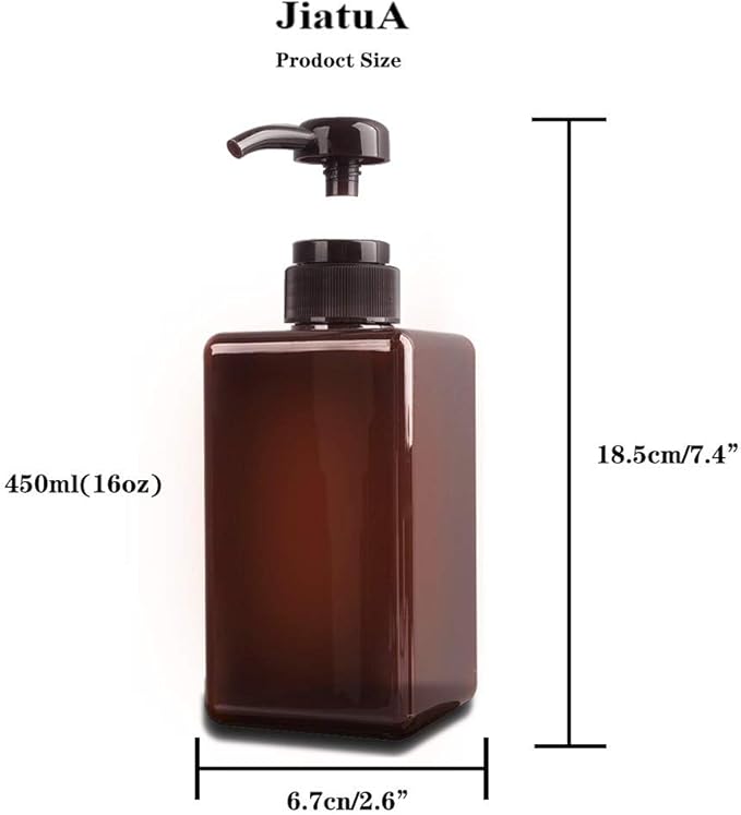 Pump Bottle, Refillable Plastic Empty Lotion Soap Dispenser Liquid Container for Bathroom Shampoo and Body Wash, 15oz/450ml Amber 2 Pack